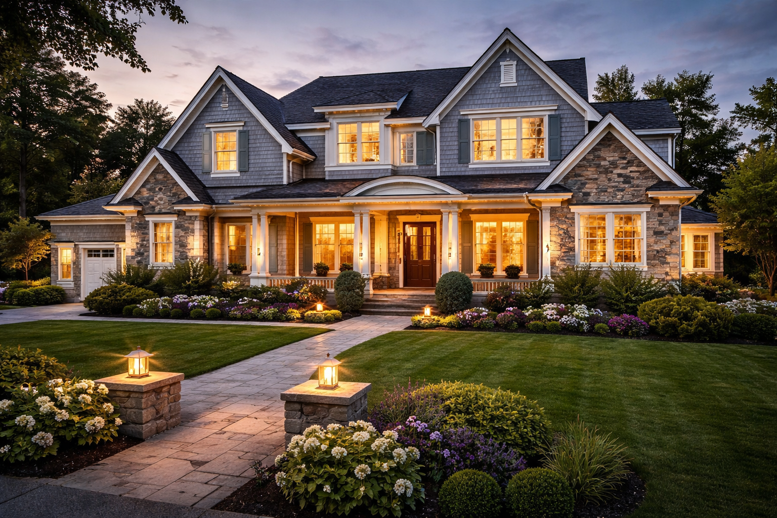 Luxury Virginia home at twilight — the kind of property A1A agents close